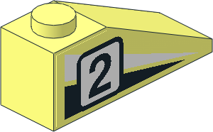 Slope Brick 33  3 x  1 with White/Black Triangles and Racing Number "2" Right Sticker