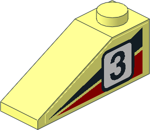 Slope Brick 33  3 x  1 with Black/Red Triangles and Racing Number "3" Left Sticker