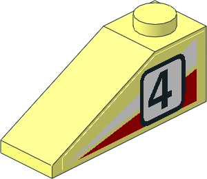 Slope Brick 33  3 x  1 with White/Red Triangles and Racing Number "4" Left Sticker