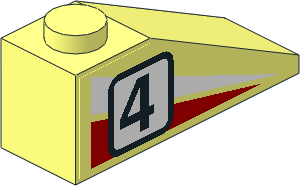 Slope Brick 33  3 x  1 with White/Red Triangles and Racing Number "4" Right Sticker