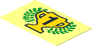 Sticker  1.1 x  1.7 with Black Number "1" on Yellow Trophy Cup and Laurels on Transparent Background