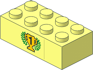 Brick  2 x  4 with Black Number "1" on Yellow Trophy Cup and Laurels Sticker