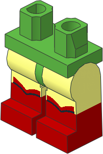 Minifig Hips and Legs with Bright Green Hips, Red Boots and Black Line Pattern