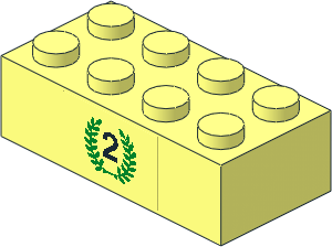 Brick  2 x  4 with Black Number "2" and Laurels Sticker