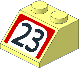 Slope Brick 45  2 x  2 with Black "23" in White Arch on Red Background Sticker