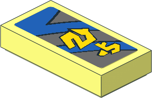 Tile  1 x  2 with Yellow Markings, Blue Curved and Straight Lines Left Model Sticker