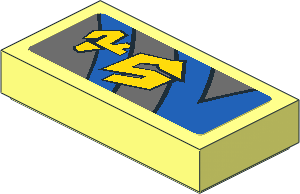 Tile  1 x  2 with Yellow Markings, Blue Curved and Straight Lines Right Model Sticker
