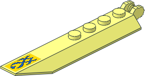 Hinge Plate  1 x  8 with Angled Side Extensions and Rectangular Underside Frame with Blue Markings on Yellow Background Sticker