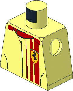 Minifig Torso with Race Suit with Ferrari Logos and Red Vertical Lines Pattern