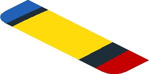 ~Sticker  0.8 x  1.9 with Blue and Yellow Trapezoid on Red Background Left - Sixth Face