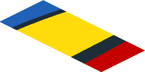 ~Sticker  0.8 x  1.9 with Blue and Yellow Trapezoid on Red Background Left - Fifth Face