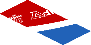 ~Sticker  0.8 x  1.9 with White Adler Pelzer Logo and Blue Triangle on Red Background Right - Fourth Face