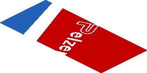 ~Sticker  0.8 x  1.9 with White Adler Pelzer Logo and Blue Triangle on Red Background Left - Third Face