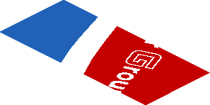 ~Sticker  0.8 x  1.9 with White Adler Pelzer Logo and Blue Triangle on Red Background Left - Fourth Face