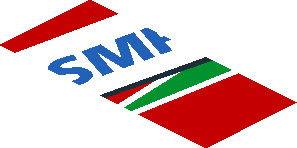 ~Sticker  0.8 x  1.9 with Blue SMP Racing Logo in White Stripe on Red Background Right - Fourth Face