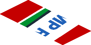 ~Sticker  0.8 x  1.9 with Blue SMP Racing Logo in White Stripe on Red Background Left - Third Face