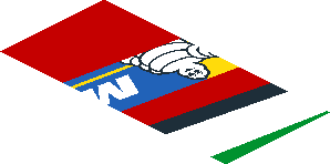 ~Sticker  0.8 x  1.9 with Michelin Logo and Green Triangle on Red Background Right - Second Face