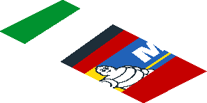 ~Sticker  0.8 x  1.9 with Michelin Logo and Green Triangle on Red Background Left - Fourth Face