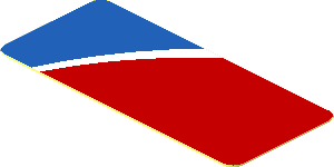 Sticker  0.8 x  1.8 with White Blue Trapezoid on Red Background Left