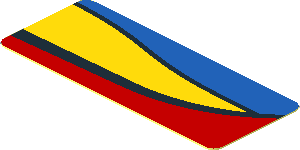 Sticker  0.8 x  1.9 with Blue and Yellow Trapezoid on Red Background Left