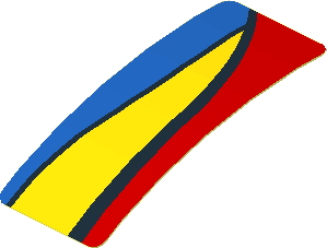 Sticker  0.8 x  1.9 with Blue and Yellow Trapezoid on Red Background Left (Formed)