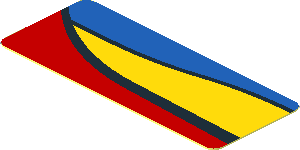 Sticker  0.8 x  1.9 with Blue and Yellow Trapezoid on Red Background Right