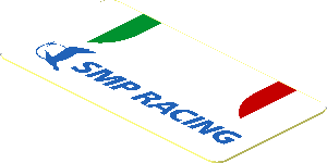 Sticker  0.9 x  1.8 with Blue SMP Racing Logo and Green Red Stripes on White Background