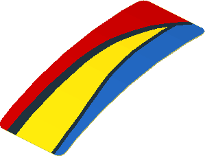 Sticker  0.8 x  1.9 with Blue and Yellow Trapezoid on Red Background Right (Formed)