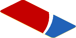 Sticker  0.8 x  1.8 with White Blue Trapezoid on Red Background Right