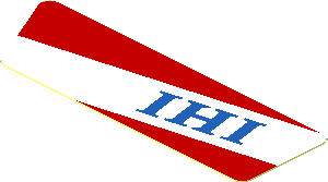 Sticker  0.8 x  2.5 with Blue "IHI" in White Stripe on Red Background Right