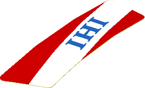 Sticker  0.8 x  2.5 with Blue "IHI" in White Stripe on Red Background Right (Formed)