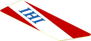 Sticker  0.8 x  2.5 with Blue "IHI" in White Stripe on Red Background Left