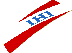 Sticker  0.8 x  2.5 with Blue "IHI" in White Stripe on Red Background Left (Formed)