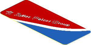 Sticker  0.8 x  1.9 with White Adler Pelzer Logo and Blue Triangle on Red Background Left