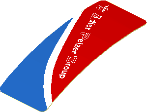 Sticker  0.8 x  1.9 with White Adler Pelzer Logo and Blue Triangle on Red Background Left (Formed)