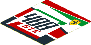 Sticker  1.9 x  1.8 with 488 GTE Logo and Ferrari Badge on Black and Red Background Right