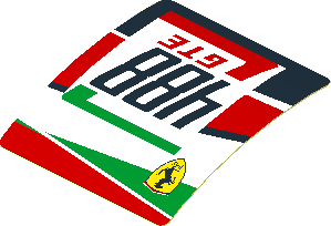 Sticker  1.9 x  1.8 with 488 GTE Logo and Ferrari Badge on Black and Red Background Left (Formed)
