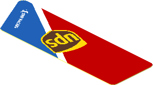 Sticker  1.8 x  3.8 with UPS Logo on Blue Triangle on Red Background