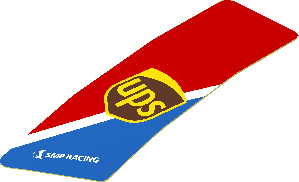 Sticker  1.8 x  3.8 with UPS Logo on Blue Triangle on Red Background (Formed)