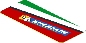 Sticker  0.8 x  1.9 with Michelin Logo and Green Triangle on Red Background Left