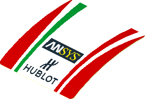 Sticker  1.9 x  1.8 with Logos and Tricolor Stripe on Red Background (Formed)