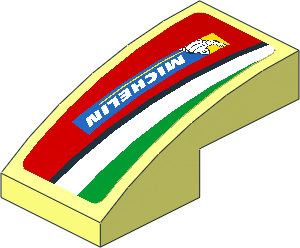 Slope Brick Curved  2 x  1 with Michelin Logo and Green Triangle on Red Background Right Sticker