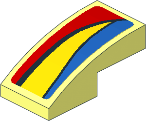 Slope Brick Curved  2 x  1 with Blue and Yellow Trapezoid on Red Background Right Sticker