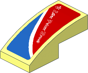 Slope Brick Curved  2 x  1 with White Adler Pelzer Logo and Blue Triangle on Red Background Left Sticker