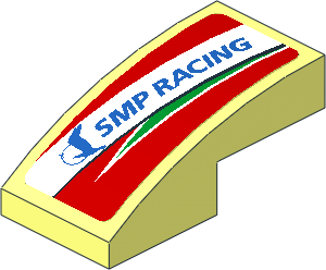 Slope Brick Curved  2 x  1 with Blue SMP Racing Logo in White Stirpe on Red Background Right Sticker