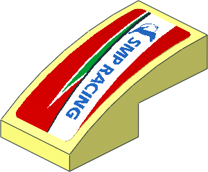 Slope Brick Curved  2 x  1 with Blue SMP Racing Logo in White Stirpe on Red Background Left Sticker