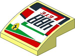 Slope Brick Curved  2 x  2 x  0.667 with 488 GTE Logo and Ferrari Badge on Black and Red Background Right Sticker