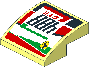 Slope Brick Curved  2 x  2 x  0.667 with 488 GTE Logo and Ferrari Badge on Black and Red Background Left Sticker