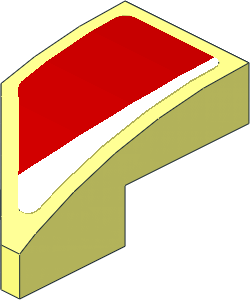Slope Brick Curved  2 x  1 with Cutout Right with White Arc on Red Background Right Sticker