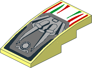 Slope Brick Curved  4 x  2 with Tricolor Stripes and Engine on Red Background Sticker